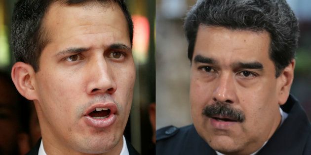 ベネズエラの暫定大統領を名乗るフアン・グアイド氏（左）と現職大統領のニコラス・マドゥロ氏