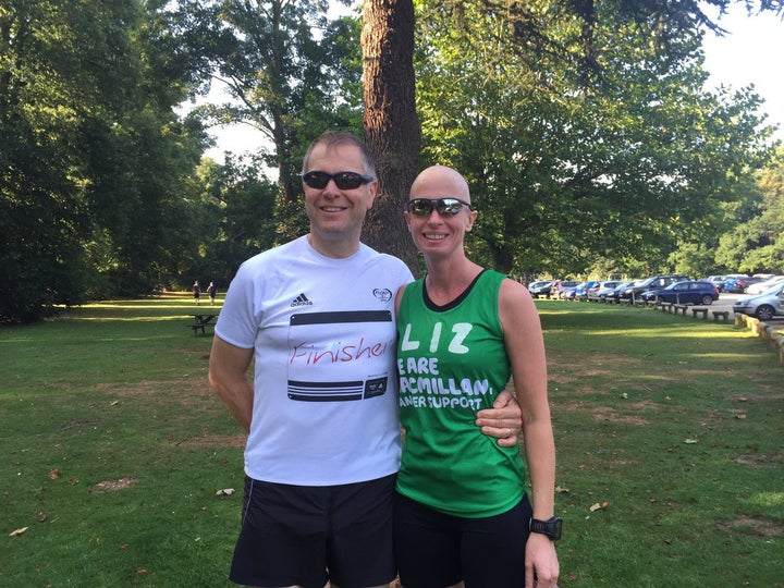 Liz O’Riordan and her husband Dermot at a Parkrun. 