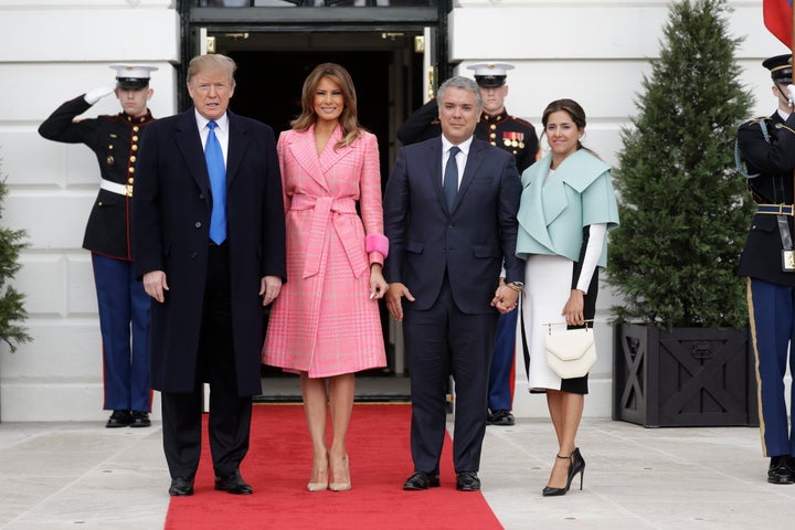 The Trumps alongside Ivan Duque Marquez and Maria Juliana Ruiz Sandoval on Wednesday.