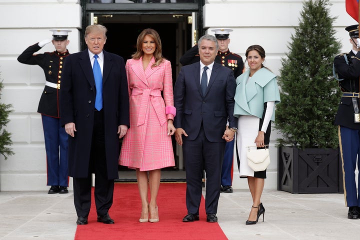 The Trumps alongside Ivan Duque Marquez and Maria Juliana Ruiz Sandoval on Wednesday. 