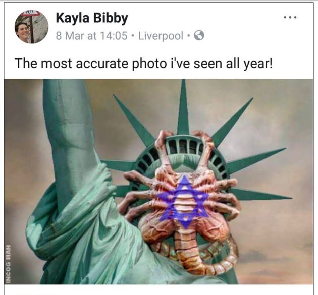 The image posted by Kayla Bibby. Her MP, Louise Ellman, said that it should be published to underscore the seriousness of the incident.