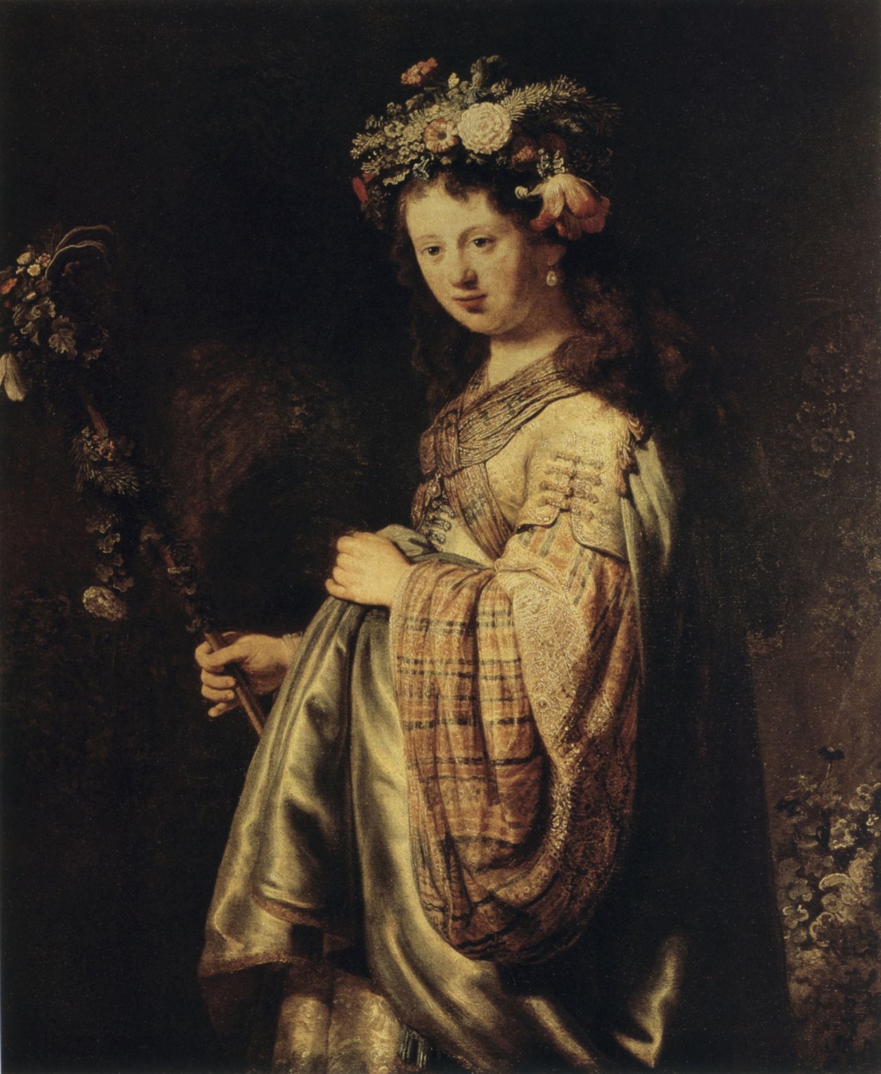 «Η Σάσκια ως Φλόρα» (1634). Η Σάσκια φαν Όιλενμπουρχ (1612-42), ανιψιά εμπόρου έργων τέχνης και κόρη εύπορης οικογένειας, ήταν η σύζυγος του ζωγράφου. Πέθανε σε ηλικία 30 χρονών από φυματίωση. 