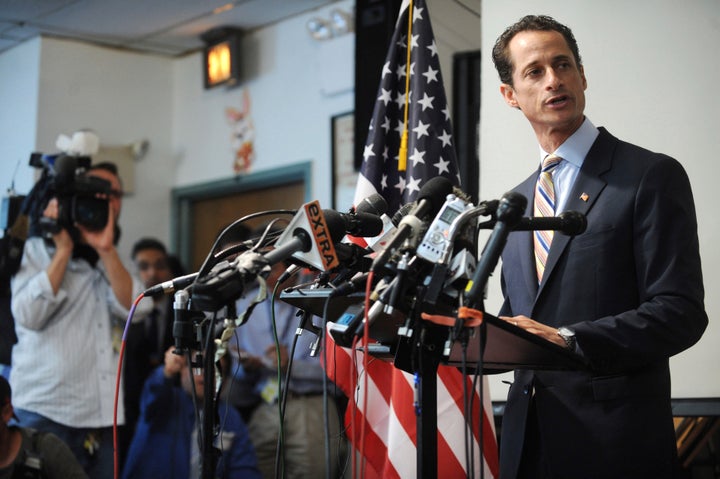 Weiner is seen announcing his resignation from Congress in 2011 after admitting to sending lewd photos of himself on Twitter to multiple women.