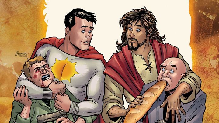 "Second Coming" is a comic book series about Jesus and a superhero named Sun-Man, who have different approaches to saving the world. After DC Comics requested changes the writer and artist weren't comfortable with, they had the rights returned to them and are seeking another publisher. 