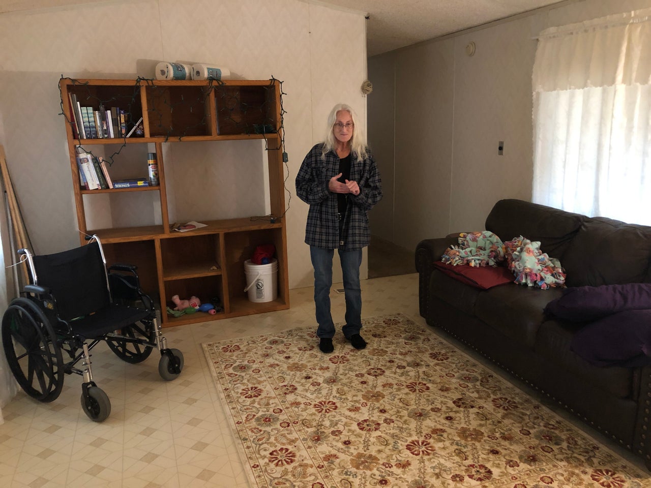 Julia Cheek in the mobile home that a stranger opened up to her after she survived the Camp fire but that she'll soon have to leave. — Forbestown, California, Feb. 12