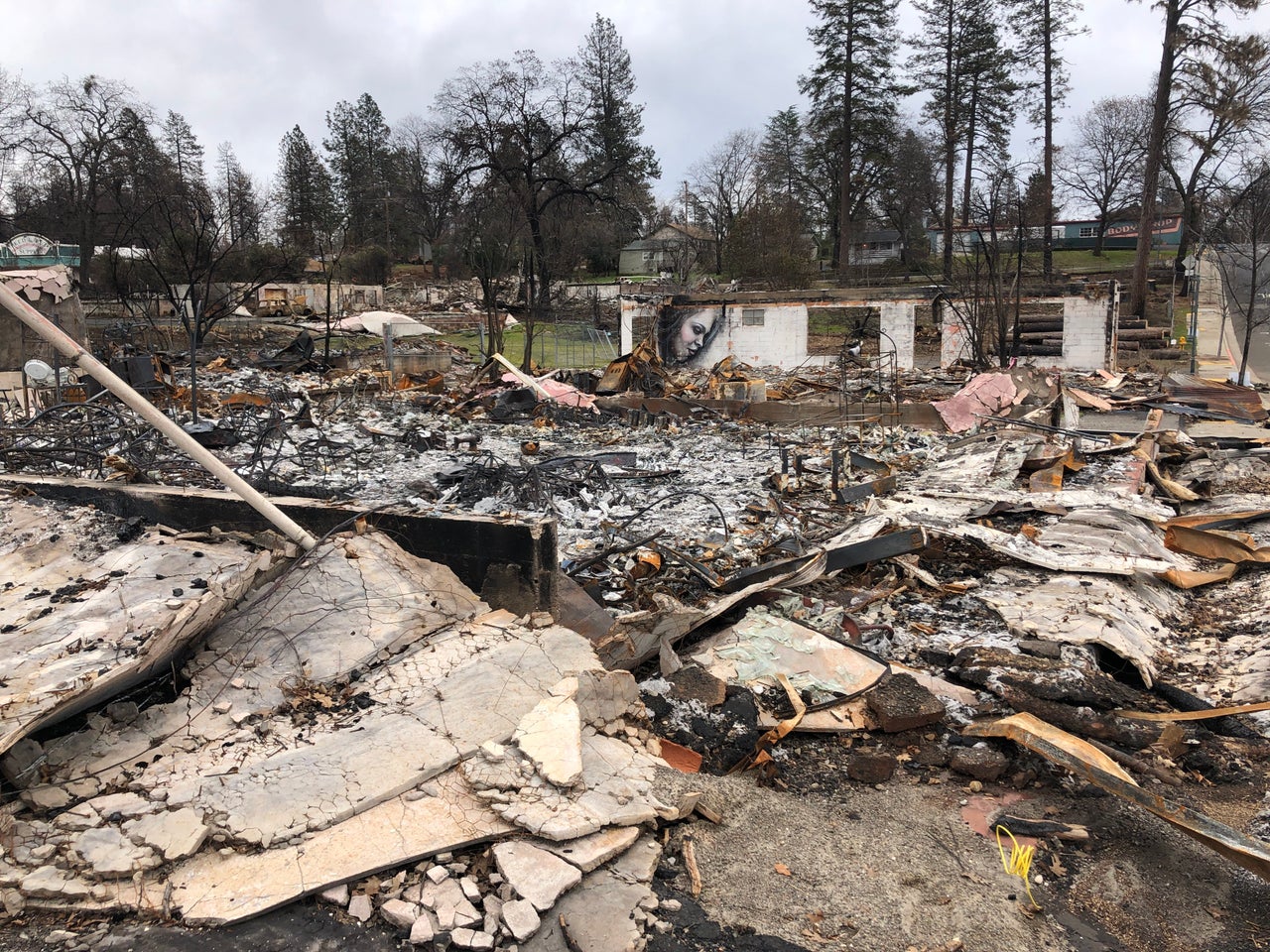 Burned buildings off the main road in Paradise. — Feb. 12