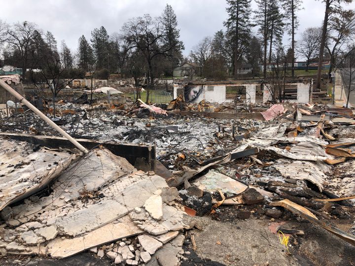 Burned buildings off the main road in Paradise -- Feb. 12, 2019