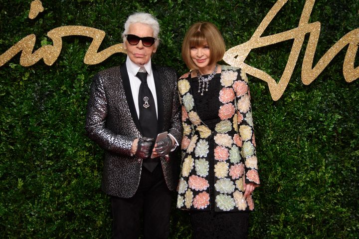 Lagerfeld with Vogue US editor Anna Wintour in 2015