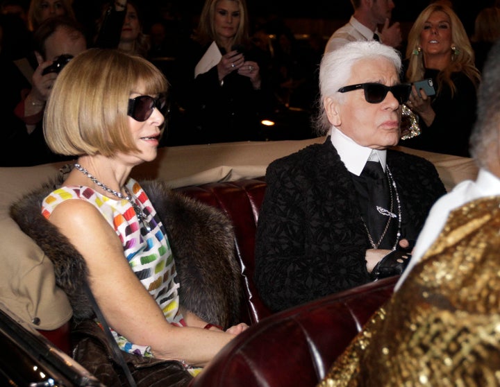 Anna Wintour, left, the editor-in-chief of American Vogue, with Karl Lagerfeld on Dec. 10, 2013.