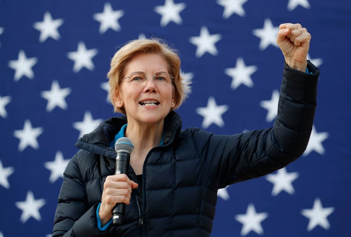 Sen. Elizabeth Warren (D-Mass.) speaks at a campaign event earlier this month in Las Vegas. Warren's record of confronting corporate power has drawn comparisons to Sanders.