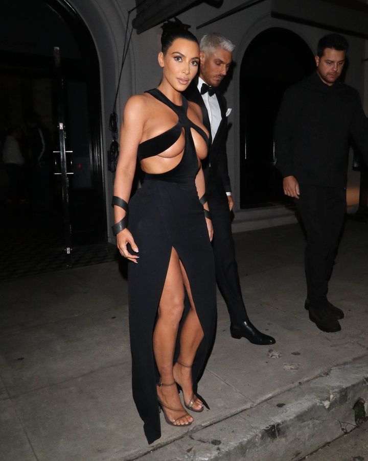 Kim Kardashian wears the real thing -- a Thierry Mugler gown -- on Sunday at the fifth annual Hollywood Beauty Awards in Los Angeles. A fast fashion company is already taking orders for a copy.