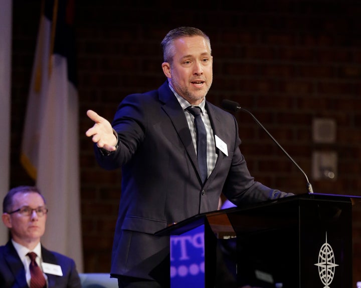 Southern Baptist Convention President J.D. Greear speaks to the denomination's executive committee Monday, Feb. 18, 2019, in Nashville, Tenn.