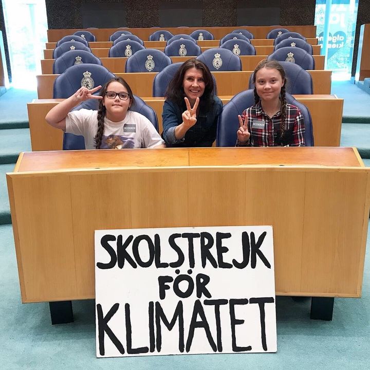 Lilly Platt (left) at the Hague in the Netherlands, with Greta Thunberg (right), the 16-year-old Swedish climate change campaigner.