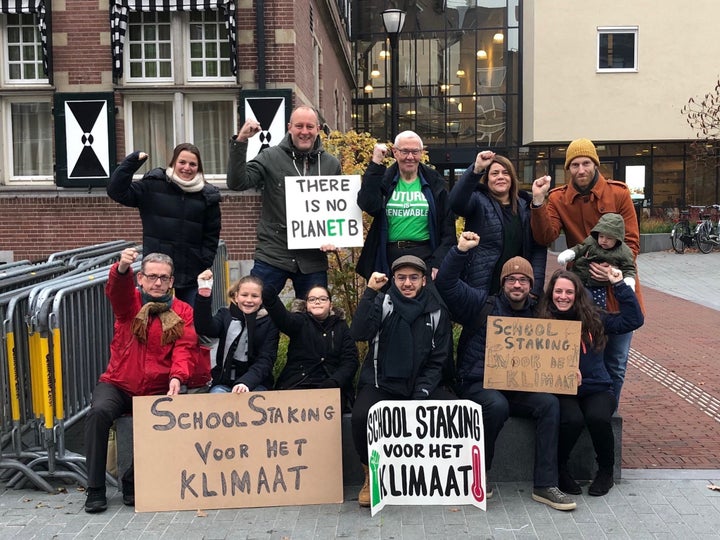 Lilly on school strike with her supporters.
