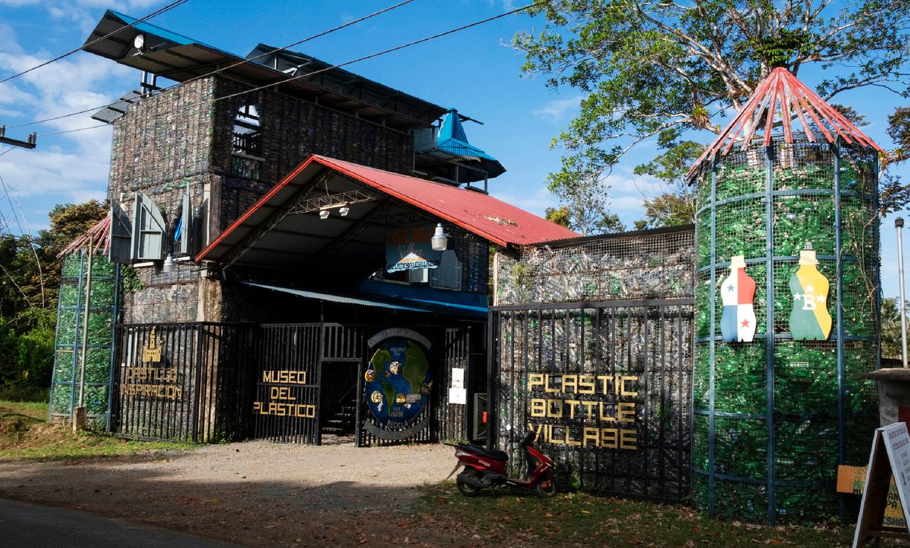 The plastic castle in Isla Colón's Plastic Bottle Village is a four-story building owned and directed by Canadian entrepreneur and activist Robert Bezeau. 