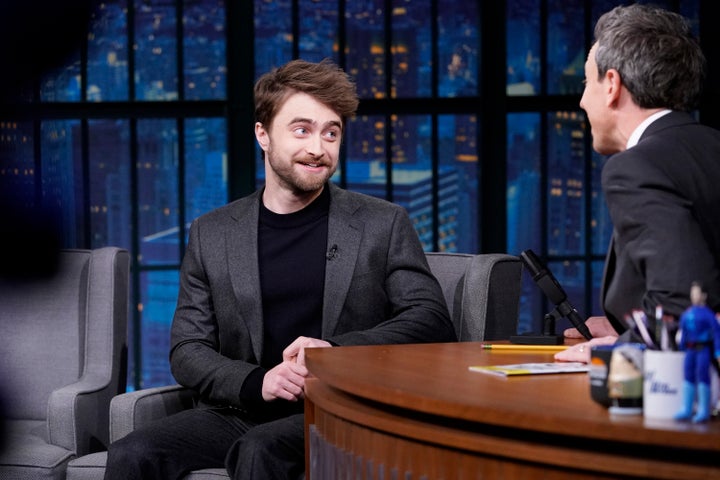 Daniel Radcliffe during an interview with late-night host Seth Meyers on Nov. 21, 2018.