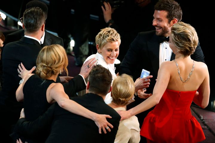 Ellen DeGeneres hosting the 2014 Oscars. 