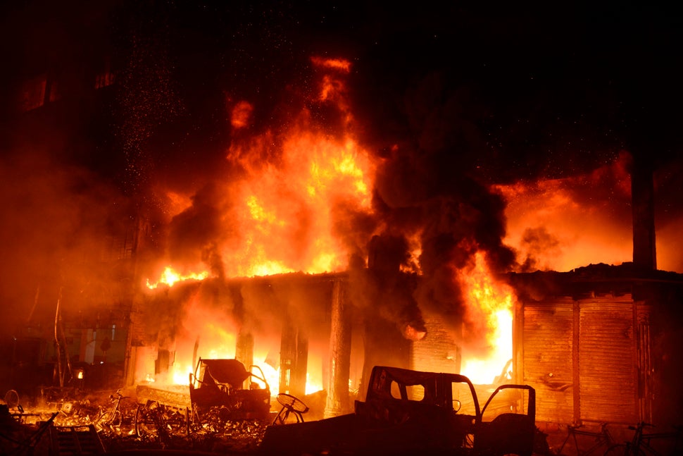 Although the fire started late Wednesday night in one building, it quickly spread to others.
