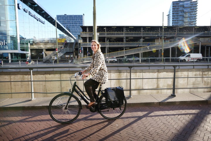 State secretary for infrastructure Stientje van Veldhoven on her bike.