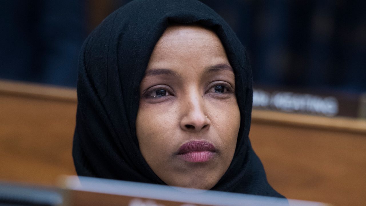 UNITED STATES - FEBRUARY 13: Rep. Ilhan Omar, D-Minn., attends a House Foreign Affairs Committee hearing in Rayburn Building titled 'Venezuela at a Crossroads,' on Tuesday, February 13, 2019. Elliott Abrams, U.S. special representative for Venezuela, testified. (Photo By Tom Williams/CQ Roll Call)
