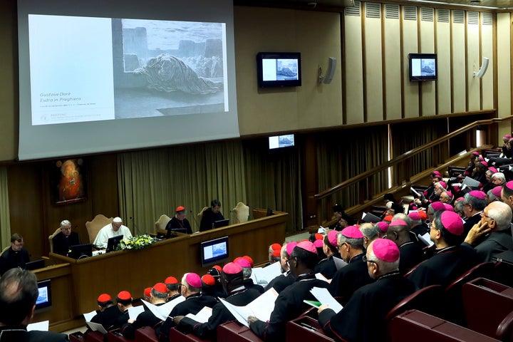 Pope Francis attends the opening session of the Protection of Minors in the Church summit on Feb. 21 in Vatican City.