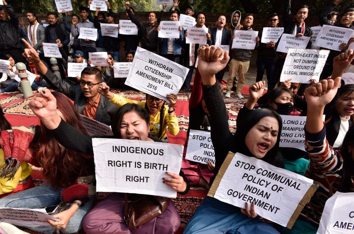 Manipuri students protesting the citizenship Amendment Bill.