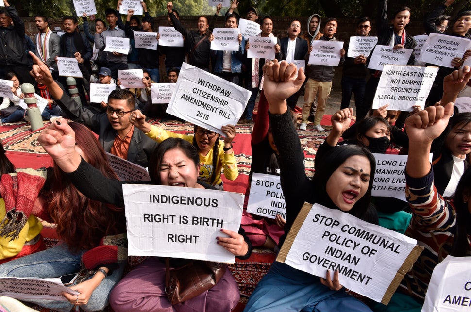 Manipuri students protesting the citizenship Amendment Bill.