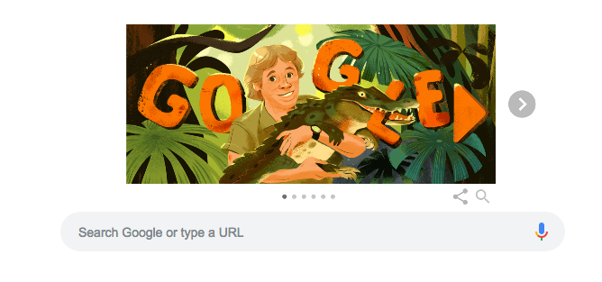 The illustration of Steve Irwin on Google’s search page on Feb. 22.