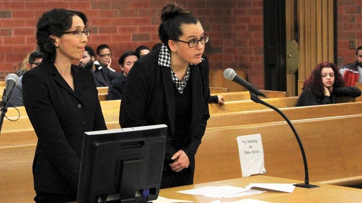 University of Connecticut law professor Jessica Rubin, left, shepherds arguments in a 2017 animal abuse case in Hartford, Con