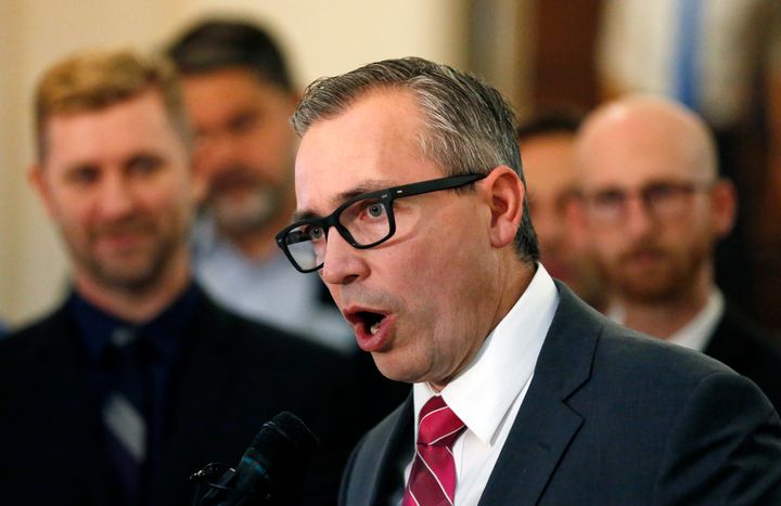 Republican Rep. Dan McCay, one of the sponsors of a bill that would prohibit practicing conversion therapy on minors, speaks during a news conference at the Utah State Capitol on Feb. 21, 2019, in Salt Lake City. 