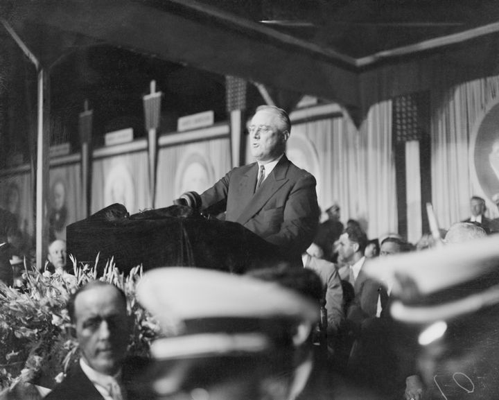 President Franklin Roosevelt pledged a battle to the finish to wrestle the freedom of the nation from the "royalists of the economic dynasties" who accused him of being a communist.