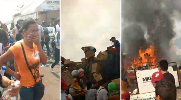Resultado de imagem para Caminhões de ajuda humanitária pegam fogo