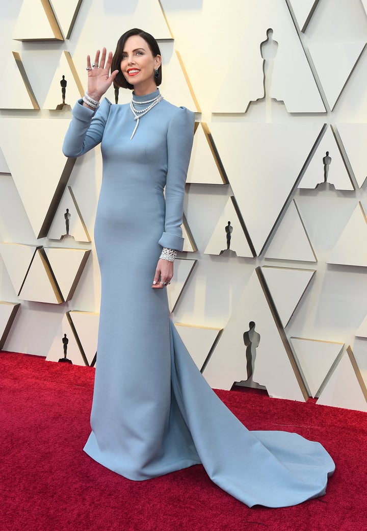 Charlize Theron arrives at the Oscars on Sunday, Feb. 24, 2019, at the Dolby Theatre in Los Angeles. 