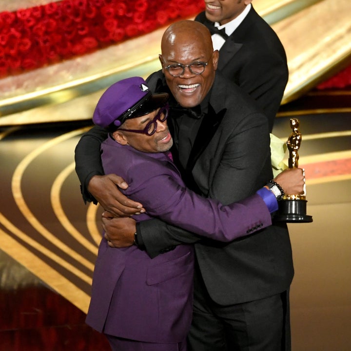 Spike Lee accepts the Best Adapted Screenplay award for 'BlacKkKlansman' from Samuel L. Jackson onstage during the 91st Annual Academy Awards at Dolby Theatre on February 24, 2019 in Hollywood, California. 