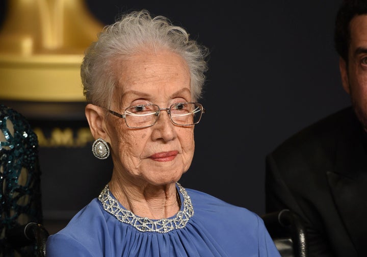 Katherine Johnson poses in the Oscars press room on Feb. 26, 2017.