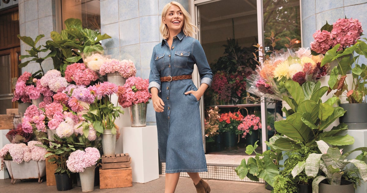 holly willoughby denim dress m&s Blue Washed Denim Long Sleeve Midi Dress
