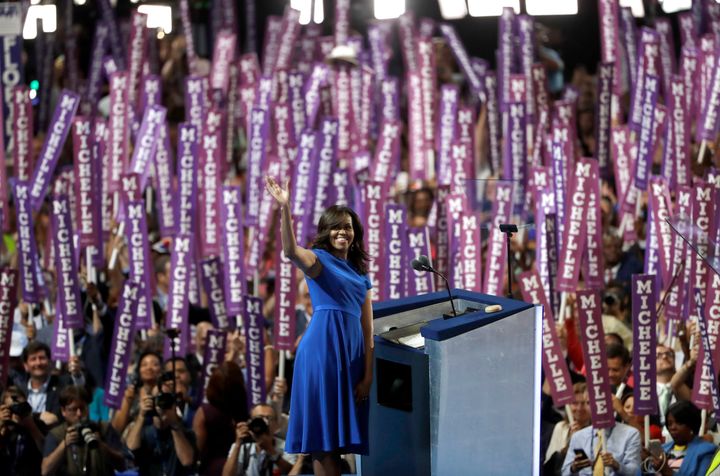 Michelle Obama revealed her instantly famous motto ― "When they go low, we go high" ― at the Democratic National Convention in 2016.