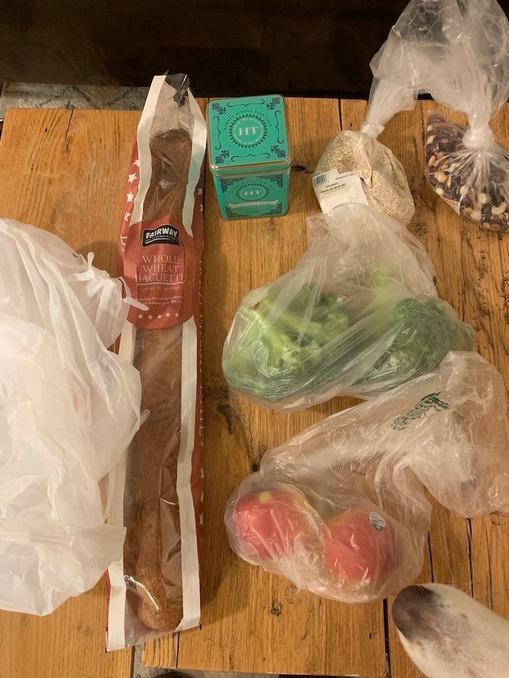 After I received my first Wally Shop shipment, I tried to buy the same group of items at my local supermarket. Everything came in plastic. (Pardon the dog nose — not included.)