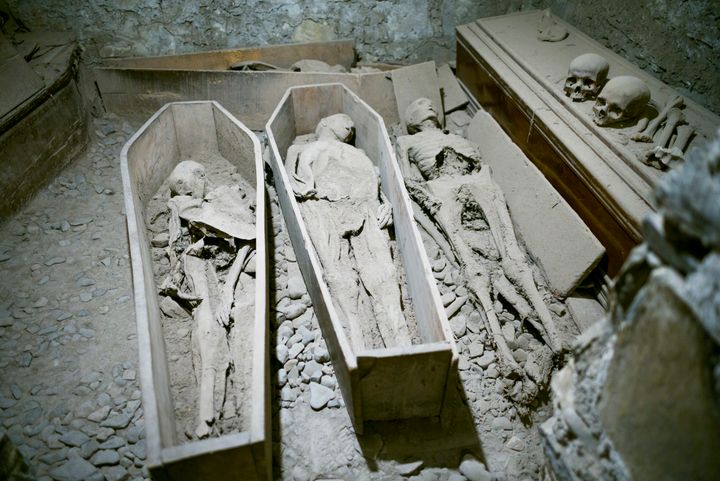 An archival photo from 2006 shows mummies preserved in a crypt at St. Michan’s Church in Dublin.