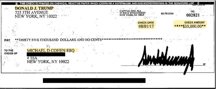 One cheque allegedly signed by Donald Trump.