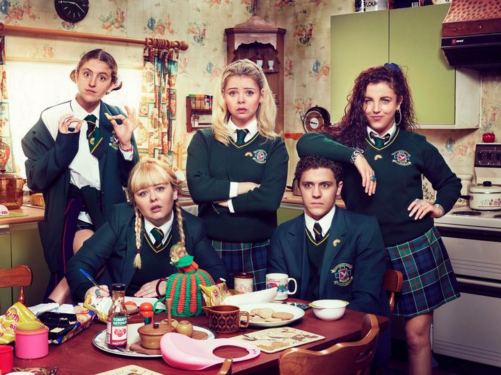 L-R: Orla (Louise Harland), Clare (Nicola Coughlan), Erin (Saoirse-Monica Jackson), James (Dylan Llewellyn) and Michelle (Jamie-Lee O'Donnell)