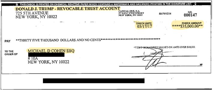 One cheque allegedly signed by Donald Trump Jr.