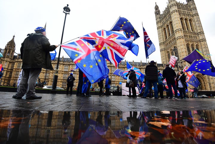 Pro-referendum campaigners outside Westminster