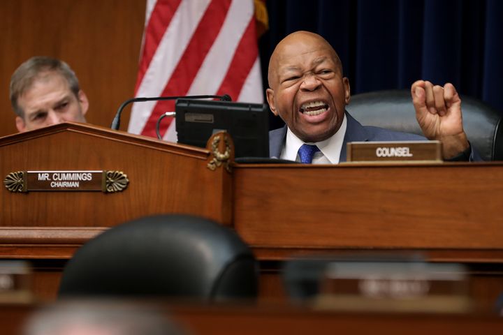 Rep. Elijah Cummings (D-Md.), chairman of the House oversight committee, presides over the Michael Cohen hearing Wednesday.