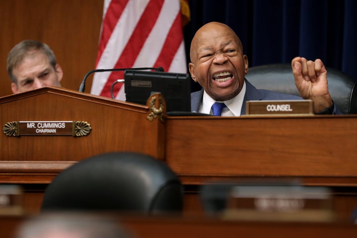 Rep. Elijah Cummings (D-Md.), chairman of the House oversight committee, presides over the Michael Cohen hearing Wednesday.