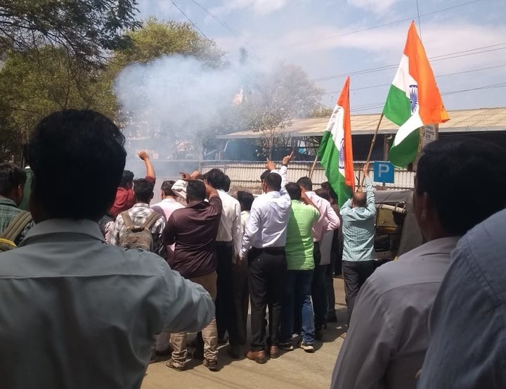 BJP workers celebrate the Balakot air strike in Nagpur. 