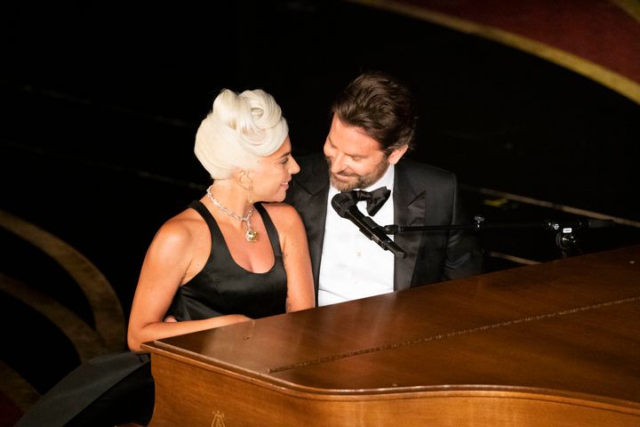 Gaga and Bradley performing at the Oscars 