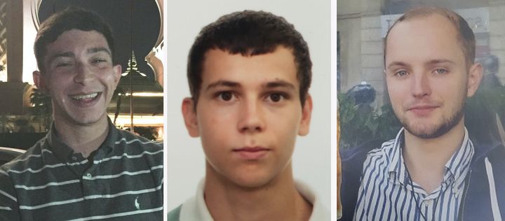 (Left to right) Jack Gilbert, 23, Alberto Fresneda Carrasco, 19 and Harrison Scott-Hood, 23, died after being hit by a train near Loughborough Junction station 