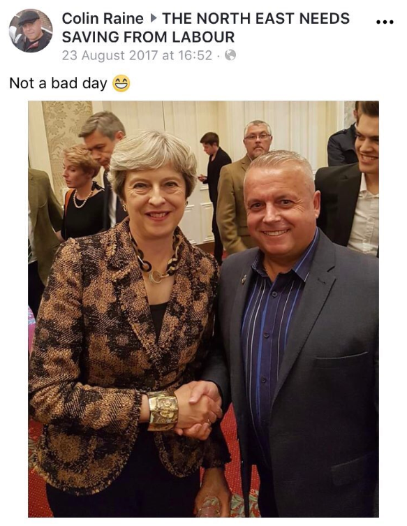 Colin Raine boasted about meeting Prime Minister Theresa May and posted pictures of himself shaking her hand