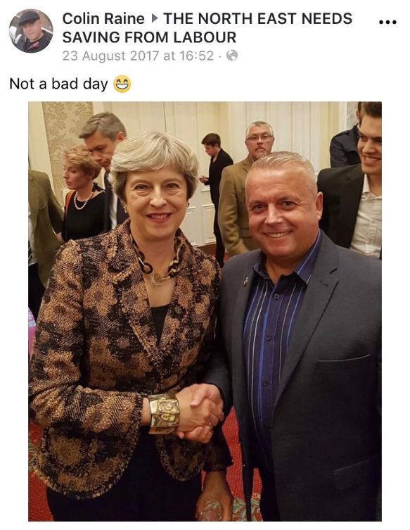 Colin Raine boasted about meeting Prime Minister Theresa May and posted pictures of himself shaking her hand